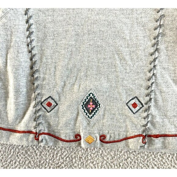 Vintage Together Floral Embroidered Sweater Henley Grey Pockets - Picture 14 of 16